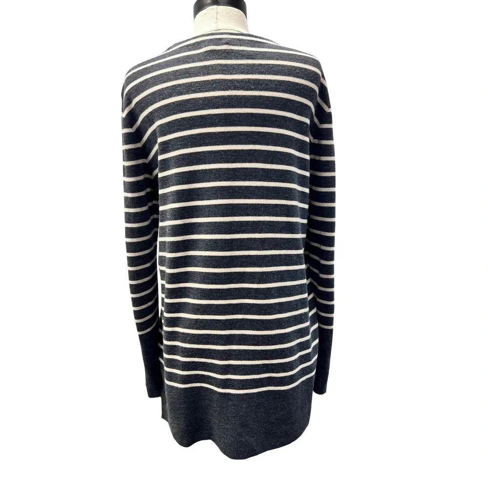 Tory Burch Sweater Large Grey White Excellent Merino Wool Striped Tunic 30143667